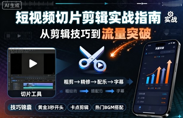 短视频切片剪辑实战指南，从剪辑技巧到流量突破-乐码云集