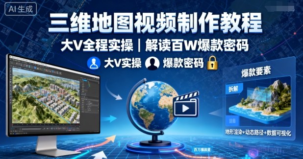 三维地图视频制作教程，大V全程实操，解读百W爆款密码-乐码云集