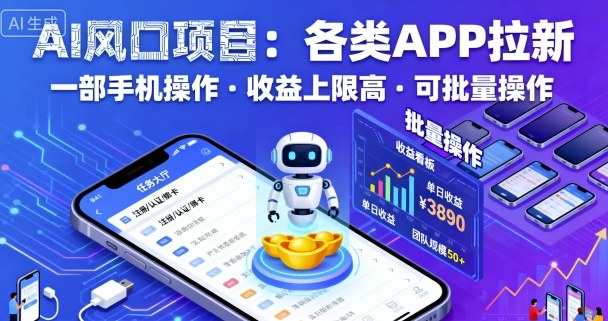 AI风口项目，各类APP拉新，一部手机就可以操作，收益上限高，可批量操作-乐码云集
