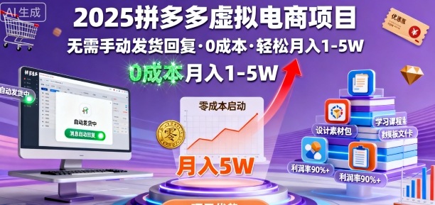 2025拼多多虚拟电商项目，无需手动发货回复，0成本，轻松月入1-5W【揭秘】-乐码云集