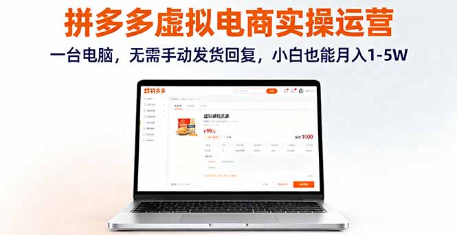 拼多多虚拟电商实操运营，一台电脑，无需手动发货回复，小白也能月入1-5W-乐码云集