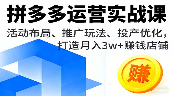 拼多多运营实战课，活动布局、推广玩法、投产优化，打造月入3w+赚钱店铺-乐码云集