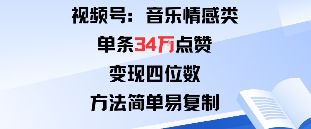 视频号分成计划新玩法：音乐情感类单条34W点赞，变现四位数，方法简单易复制-乐码云集