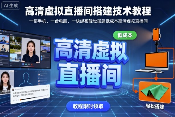 高清虚拟直播间搭建技术教程，一部手机、一台电脑、一块绿布轻松搭建低成本高清虚拟直播间-乐码云集