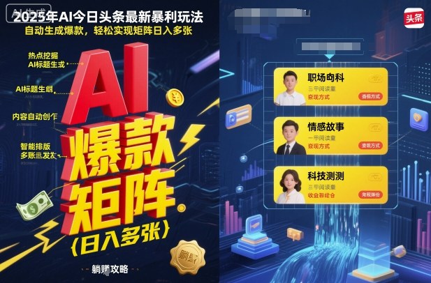 2025年AI今日头条最新暴利玩法，自动生成爆款，轻松实现矩阵日入多张-乐码云集