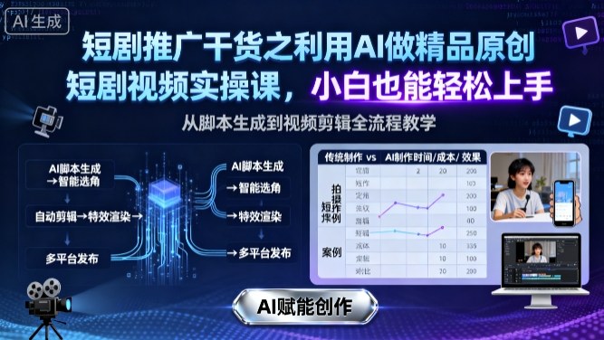 短剧推广干货之利用AI做精品原创短剧视频实操课，小白也能轻松上手-乐码云集