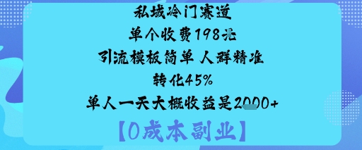 私域冷门赛道:单个收费198米引流模板简单人群精准转化45%单人一天大概收益是1k+-乐码云集