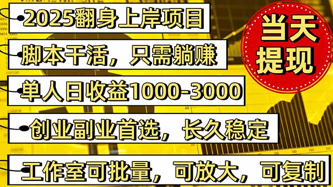 稳定八年美金掘金2.0脚本干活，只需躺赚。单人日收益1000-3000可批量、…-乐码云集