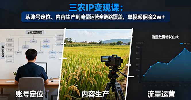 三农IP变现课：从账号定位、内容生产到流量运营全链路覆盖，单视频佣金2w+-乐码云集