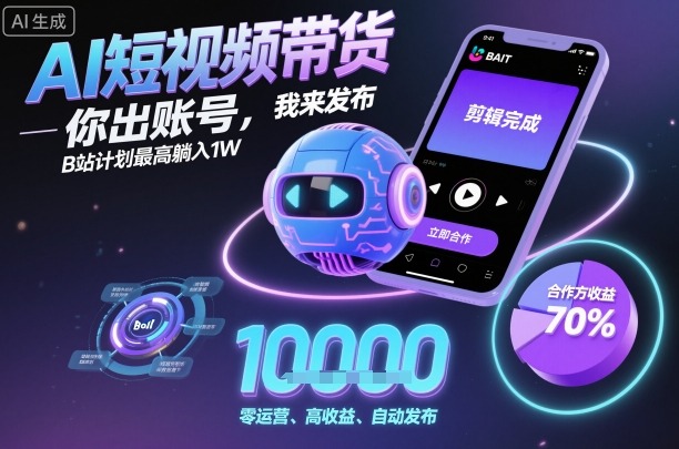 AI短视频带货，你出账号，我来发布，B站计划最高躺入1W【揭秘】-乐码云集