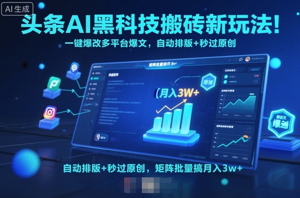 头条AI黑科技搬砖新玩法！一键爆改多平台爆文，自动排版+秒过原创，矩阵批量搞月入3w+【揭秘】-乐码云集