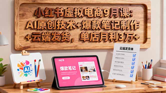 小红书虚拟电商9月课：AI原创技术+爆款笔记制作+云端发货，单店月利3万+-乐码云集