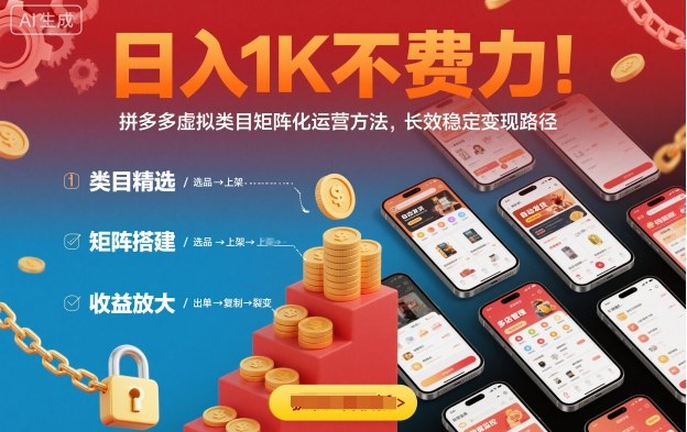日入1K不费力！拼多多虚拟类目矩阵化运营方法，长效稳定变现路径-乐码云集