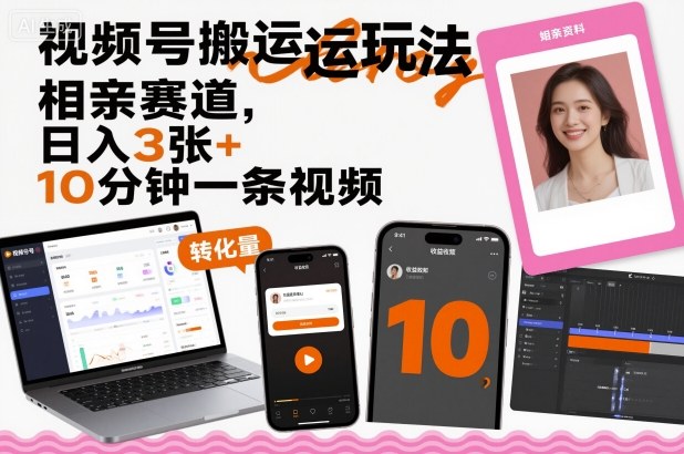 视频号搬运玩法，相亲赛道，日入3张+，10分钟一条视频-乐码云集