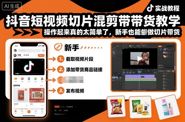 抖音短视频切片混剪带货教学，操作起来真的太简单了，新手也能做切片带货-乐码云集