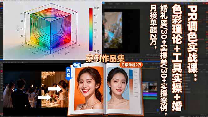 PR调色实战课：色彩理论+工具实操+婚礼医美/30+实操案例，月接单超2万-乐码云集
