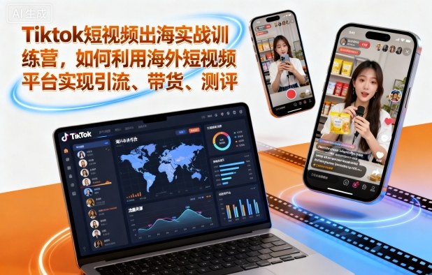 Tiktok短视频出海实战训练营，如何利用海外短视频平台实现引流、带货、测评-乐码云集