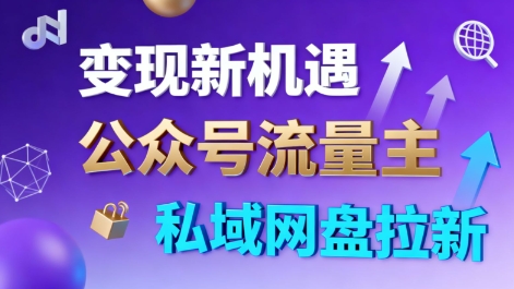 公众号流量主+私域网盘拉新，多方式变现，简单易上手，当天就有收益-乐码云集