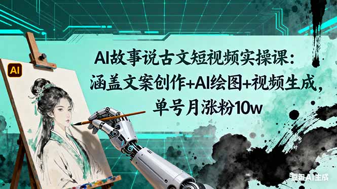 AI故事说古文短视频实操课：涵盖文案创作+AI绘图+视频生成，单号月涨粉10w-乐码云集