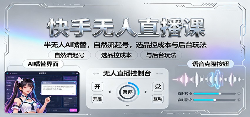 快手无人直播课：半无人AI嘴替，自然流起号，选品控成本与后台玩法-乐码云集