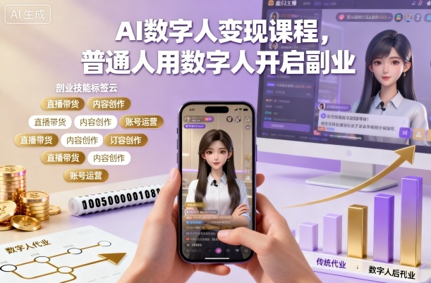 AI数字人变现课程，普通人用数字人开启副业-乐码云集