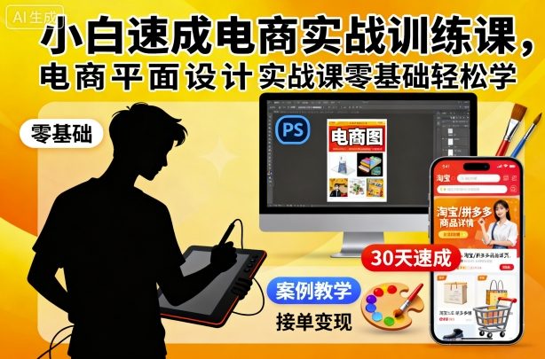 小白速成电商实战训练课，电商平面设计实战课零基础轻松学-乐码云集