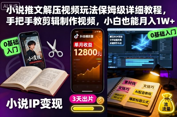 小说推文解压视频玩法保姆级详细教程，手把手教剪辑制作视频，小白也能月入1W+-乐码云集