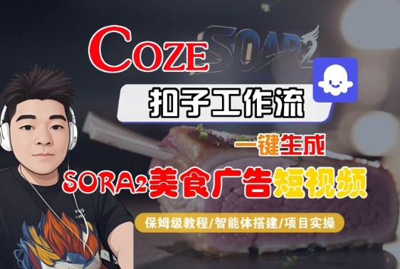 Coze扣子智能体工作流一键生成“SORA2美食广告“短视频，全流程保姆级教学-乐码云集
