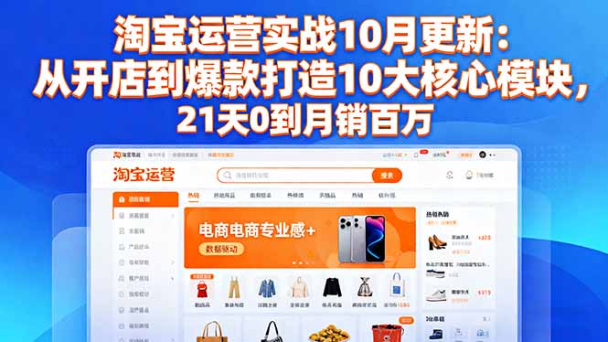 淘宝运营实战10月更新：从开店到爆款打造10大核心模块，21天0到月销百万-乐码云集
