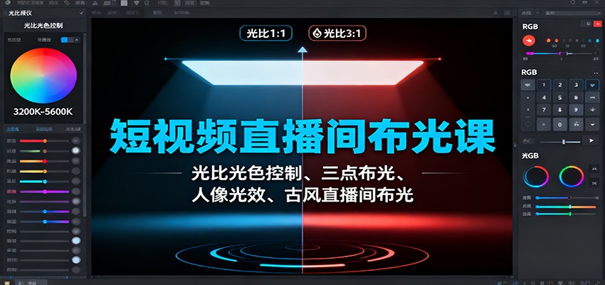 短视频直播间布光课：光比光色控制、三点布光、人像光效、古风直播间布光-乐码云集