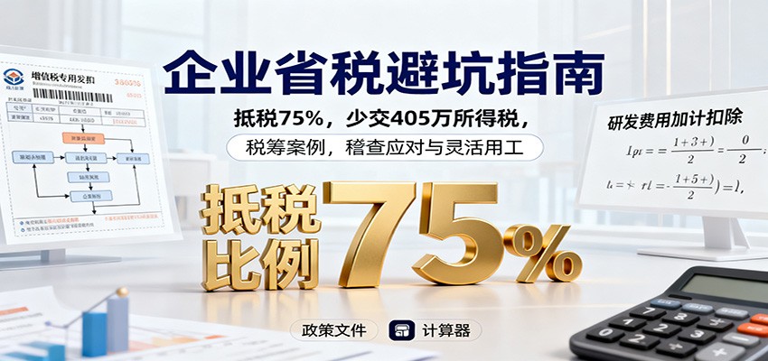 企业省税避坑指南：抵税75%，少交405万所得税，税筹案例，稽查应对与灵活用工-乐码云集