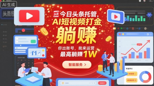 今日头条托管，AI短视频打金，你出账号，我来运营，最高躺賺1W【揭秘】-乐码云集