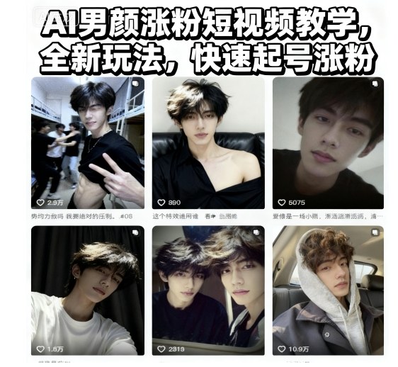 AI男颜涨粉短视频教学，全新玩法，快速起号涨粉-乐码云集
