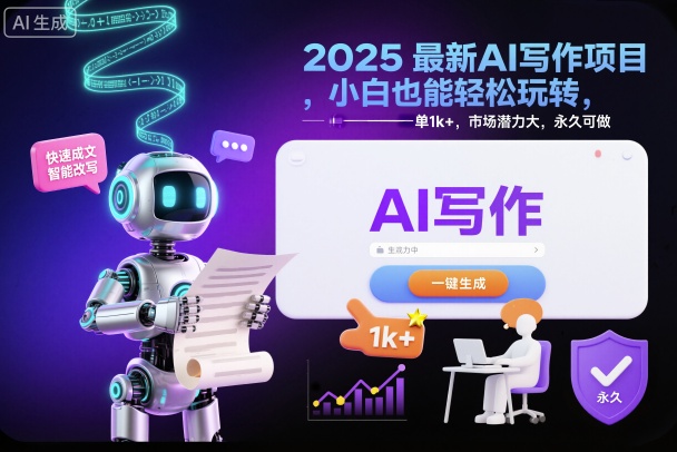 2025最新AI写作项目，小白也能轻松玩转，一单1k+，市场潜力大，永久可做-乐码云集