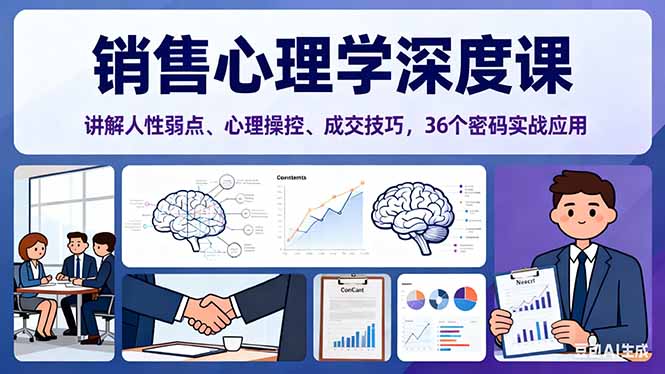 销售心理学深度课，讲解人性弱点、心理操控、成交技巧，36个密码实战应用-乐码云集