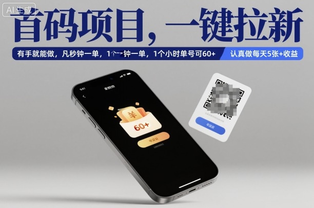 首码项目，一键拉新，有手就能做，几秒钟一单，1个小时单号可60+，认真做每天5张+收益【揭秘】-乐码云集