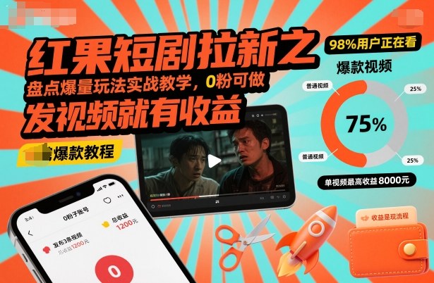 红果短剧拉新之盘点爆量玩法实战教学，0粉可做，发视频就有收益-乐码云集