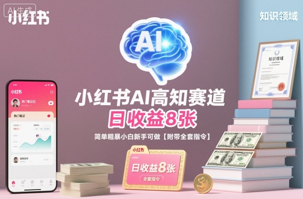 小红书AI高知赛道，日收益8张，简单粗暴小白新手可做【附带全套指令】-乐码云集