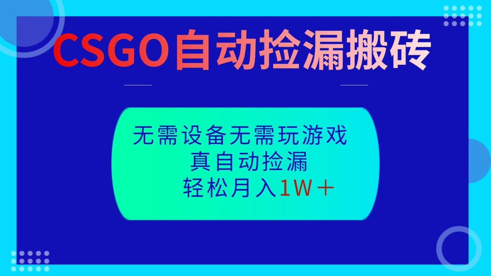 CSGO自动捡漏搬砖，当天操作当天见结果，无需了解游戏，包教包会包落地-乐码云集