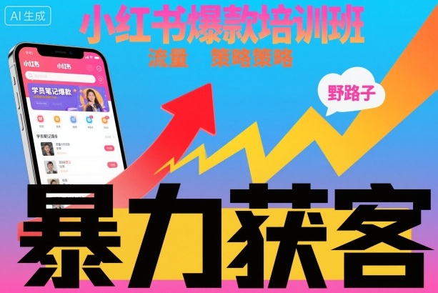 小红书爆款培训班，小红书获客野路子流量打法，暴力持续获客-乐码云集