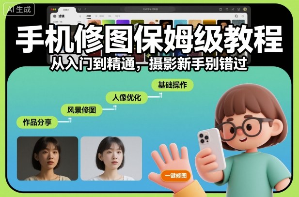 手机修图保姆级教程，从入门到精通，摄影新手别错过-乐码云集