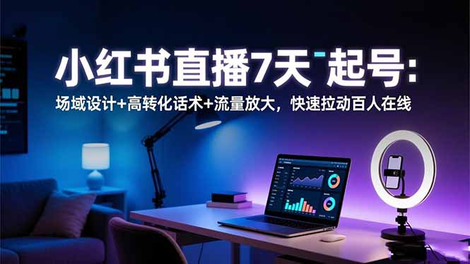 小红书直播7天起号：场域设计+高转化话术+流量放大，快速拉动百人在线-乐码云集