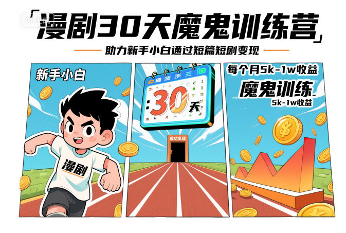 漫剧30天魔鬼训练营，助力新手小白通过短篇短剧变现，每个月5k-1w收益-乐码云集
