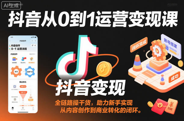 抖音从0到1运营变现课，全链路实操干货，助力新手实现从内容创作到商业转化的闭环-乐码云集