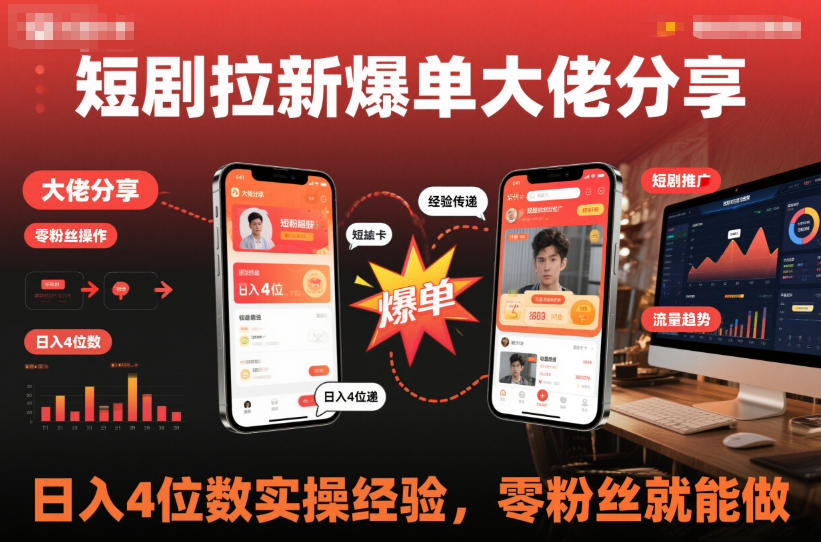短剧拉新爆单大佬分享日入4位数实操经验，零粉丝就能做-乐码云集