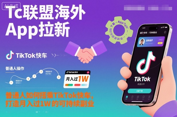 Tc联盟海外App拉新：普通人如何搭乘TikTok快车，打造月入过1W的可持续副业-乐码云集