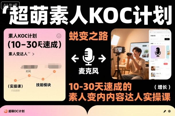 超萌素人KOC计划，10-30天速成的素人变内容达人实操课，适合想做短剧小说推文电商推广的素人入局-乐码云集