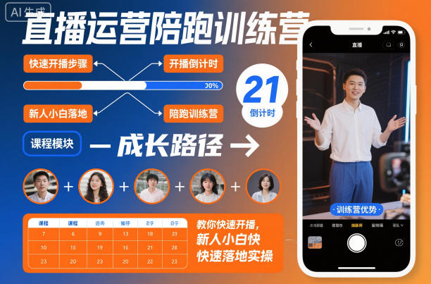 直播运营陪跑训练营，教你快速开播，新人小白快速落地实操-乐码云集