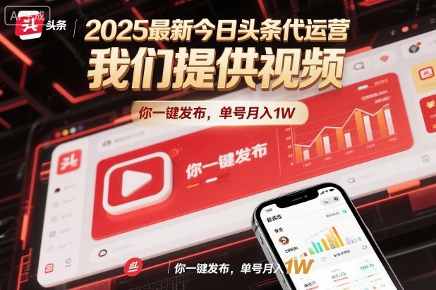 2025最新今日头条代运营，我们提供视频，你一键发布，单号月入1W【揭秘】-乐码云集