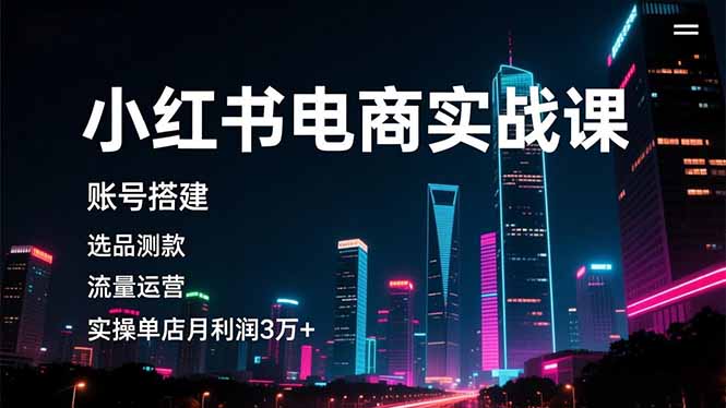 小红书电商实战课，账号搭建，选品测款，流量运营，实操月利润3万+-乐码云集